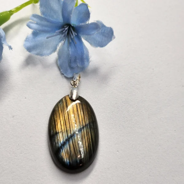 pendentif labradorite jaune rayé face