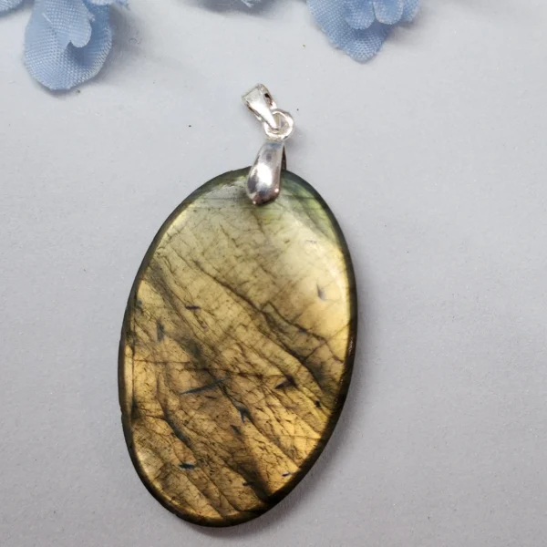pendentif labradorite ovale arrière jaune